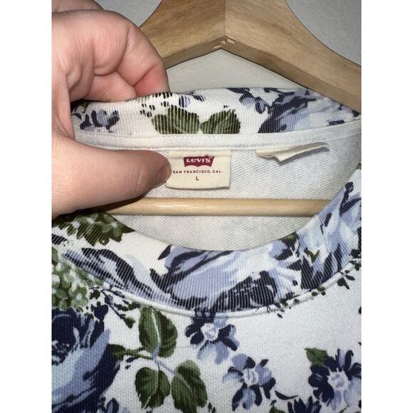 Levi's Pai Print Pullover Crewneck Sweatshirt in Lynn Floral White Blue Large - Picture 5 of 8